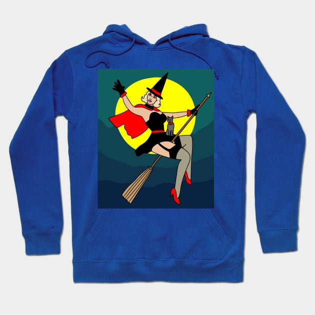 Flying Witch On A Broomstick With A Hat Hoodie by flofin
